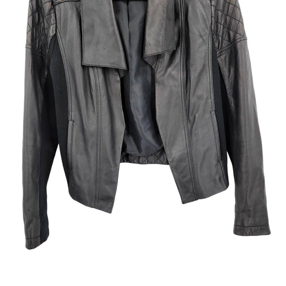 Halogen Lamb Leather Quilted Moto Open Front Jacket M Black Mob‎ Wife Biker - Picture 5 of 11